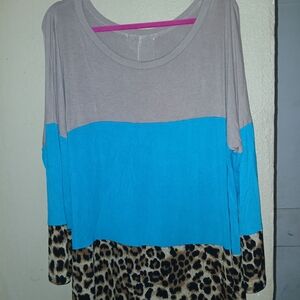 Stylish Blue and Leopard Print Women's Top
